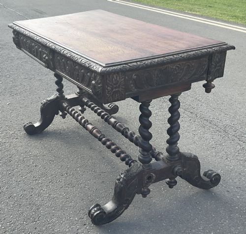 VICTORIAN CARVED OAK WRITING TABLE - ADDITIONAL PHOTO 3