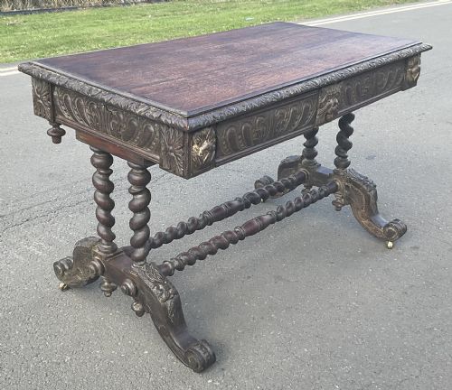 VICTORIAN CARVED OAK WRITING TABLE - ADDITIONAL PHOTO 4