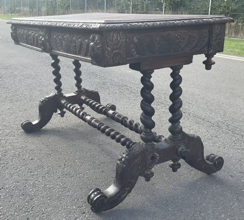 VICTORIAN CARVED OAK WRITING TABLE - ADDITIONAL PHOTO 5