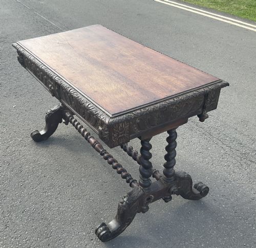 VICTORIAN CARVED OAK WRITING TABLE - ADDITIONAL PHOTO 6