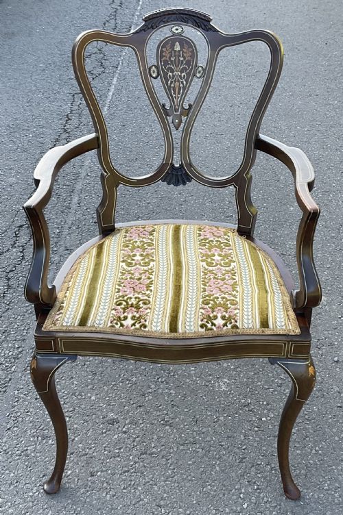 EDWARDIAN INLAID MAHOGANY ARMCHAIR - ADDITIONAL PHOTO 2