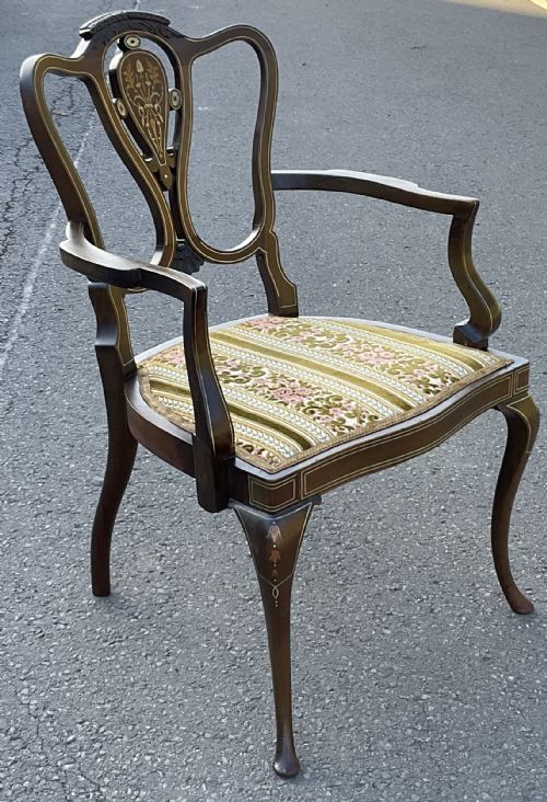 EDWARDIAN INLAID MAHOGANY ARMCHAIR - ADDITIONAL PHOTO 9