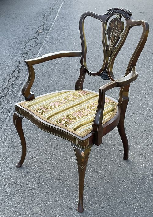 EDWARDIAN INLAID MAHOGANY ARMCHAIR - ADDITIONAL PHOTO 11