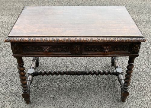 VICTORIAN CARVED OAK WRITING TABLE - ADDITIONAL PHOTO 1