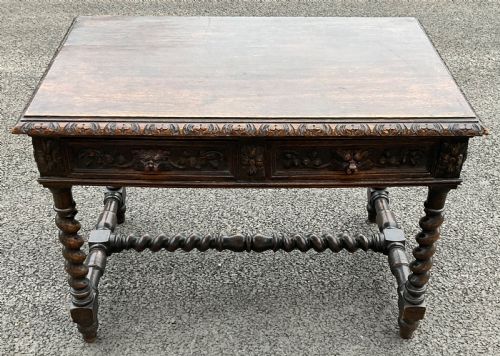 VICTORIAN CARVED OAK WRITING TABLE - ADDITIONAL PHOTO 2
