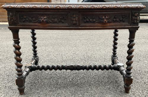 VICTORIAN CARVED OAK WRITING TABLE - ADDITIONAL PHOTO 3