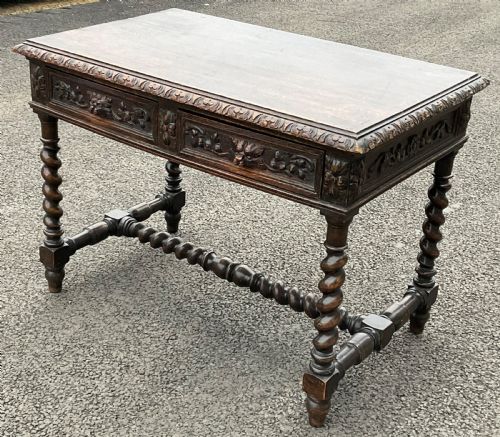 VICTORIAN CARVED OAK WRITING TABLE - ADDITIONAL PHOTO 6