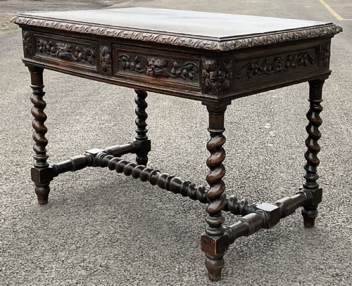 VICTORIAN CARVED OAK WRITING TABLE - ADDITIONAL PHOTO 7
