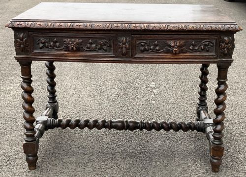 VICTORIAN CARVED OAK WRITING TABLE - ADDITIONAL PHOTO 8