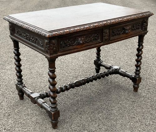 VICTORIAN CARVED OAK WRITING TABLE - ADDITIONAL PHOTO 9