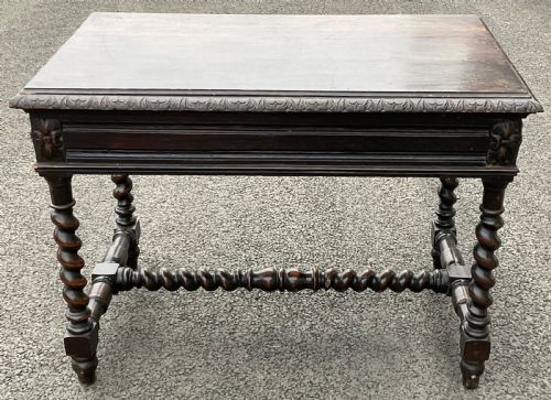 VICTORIAN CARVED OAK WRITING TABLE - ADDITIONAL PHOTO 10