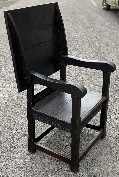 VICTORIAN DARK OAK MONKS BENCH - ADDITIONAL PHOTO 4
