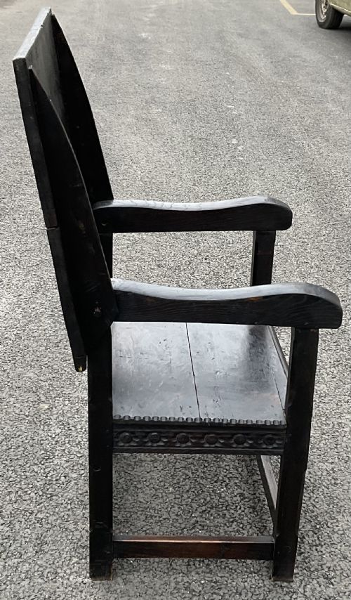 VICTORIAN DARK OAK MONKS BENCH - ADDITIONAL PHOTO 6