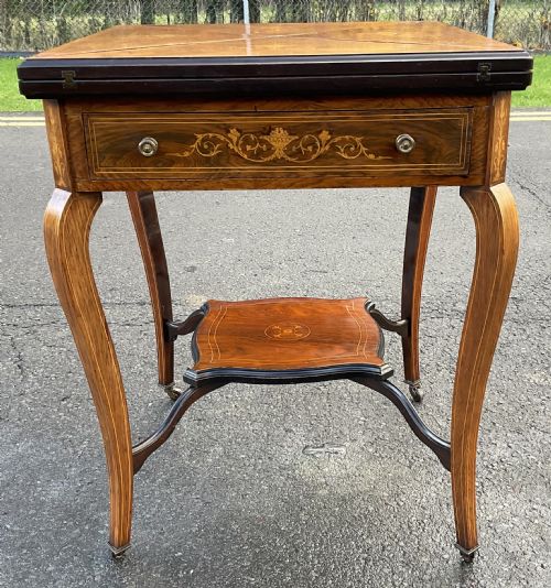 EDWARDIAN INLAID MAHOGANY ENVELOPE CARD TABLE - ADDITIONAL PHOTO 2