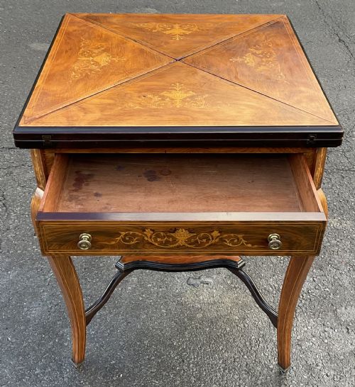 EDWARDIAN INLAID MAHOGANY ENVELOPE CARD TABLE - ADDITIONAL PHOTO 3