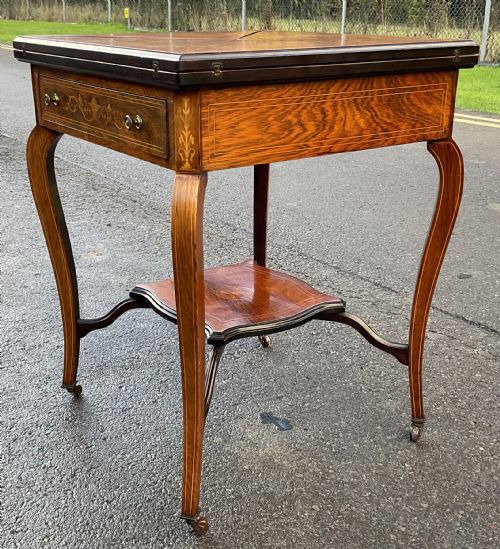 EDWARDIAN INLAID MAHOGANY ENVELOPE CARD TABLE - ADDITIONAL PHOTO 5