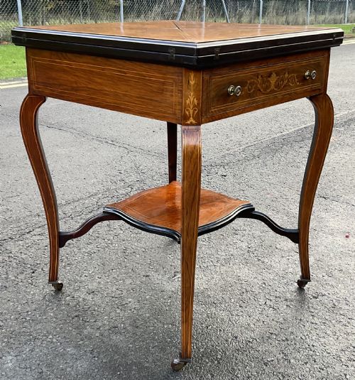 EDWARDIAN INLAID MAHOGANY ENVELOPE CARD TABLE - ADDITIONAL PHOTO 6