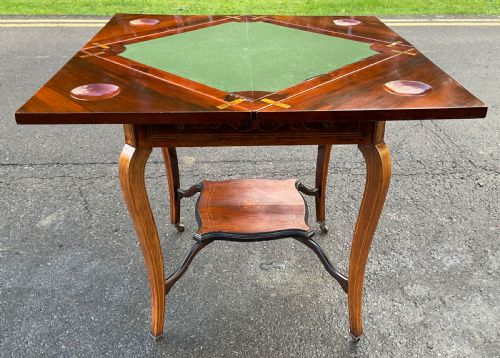EDWARDIAN INLAID MAHOGANY ENVELOPE CARD TABLE - ADDITIONAL PHOTO 7