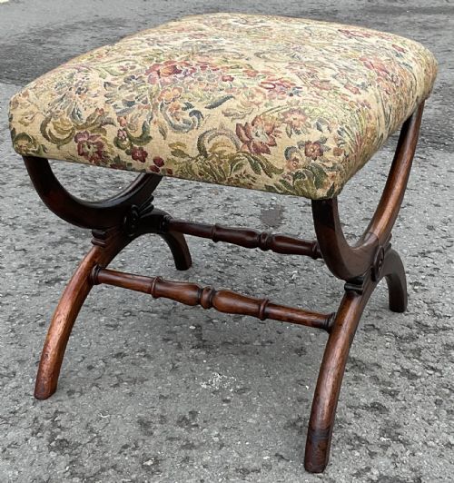VICTORIAN ROSEWOOD CROSS FRAME DRESSING STOOL - ADDITIONAL PHOTO 5