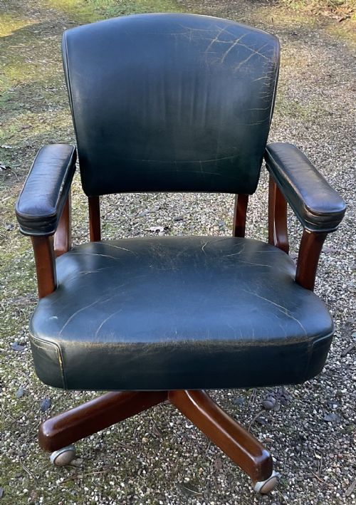 MAHOGANY FRAMED LEATHER SWIVEL OFFICE ARMCHAIR - ADDITIONAL PHOTO 1
