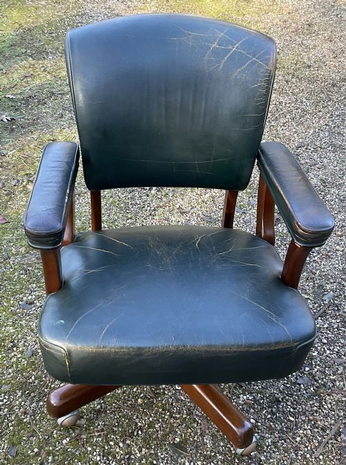 MAHOGANY FRAMED LEATHER SWIVEL OFFICE ARMCHAIR - ADDITIONAL PHOTO 3