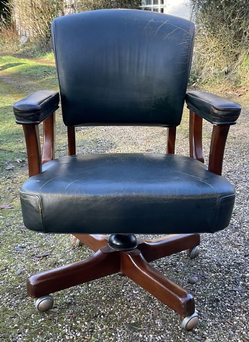 MAHOGANY FRAMED LEATHER SWIVEL OFFICE ARMCHAIR - ADDITIONAL PHOTO 4