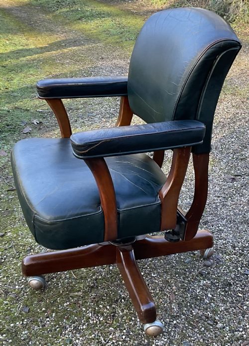 MAHOGANY FRAMED LEATHER SWIVEL OFFICE ARMCHAIR - ADDITIONAL PHOTO 5