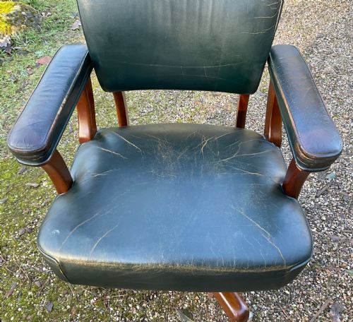 MAHOGANY FRAMED LEATHER SWIVEL OFFICE ARMCHAIR - ADDITIONAL PHOTO 6