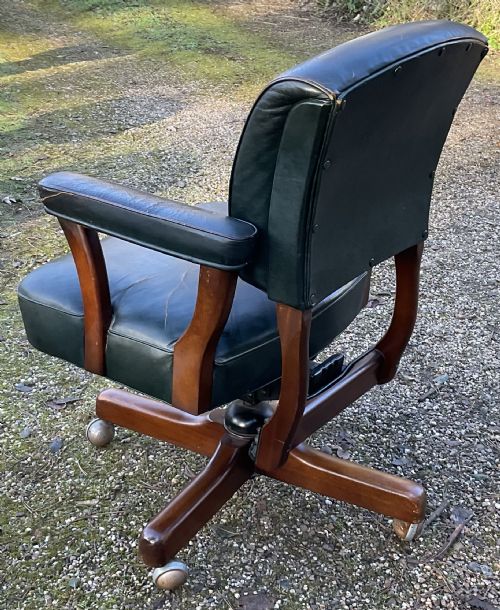 MAHOGANY FRAMED LEATHER SWIVEL OFFICE ARMCHAIR - ADDITIONAL PHOTO 7