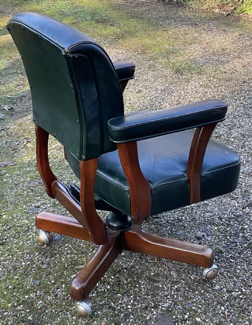 MAHOGANY FRAMED LEATHER SWIVEL OFFICE ARMCHAIR - ADDITIONAL PHOTO 9