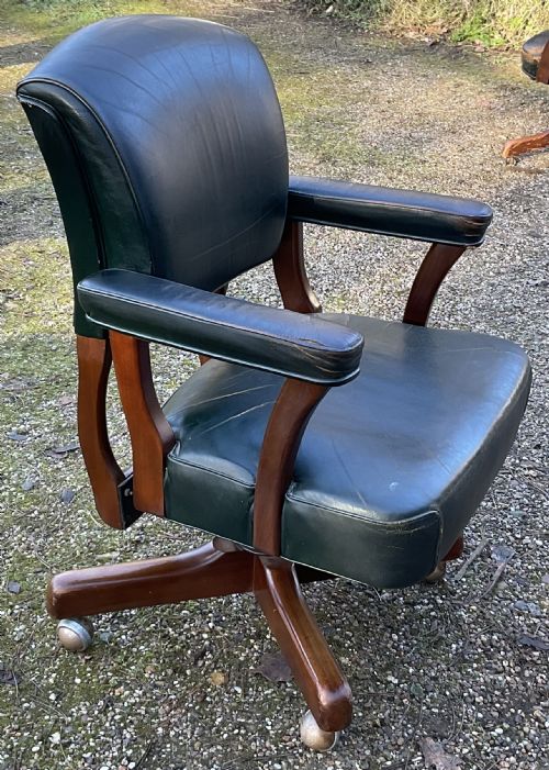 MAHOGANY FRAMED LEATHER SWIVEL OFFICE ARMCHAIR - ADDITIONAL PHOTO 10