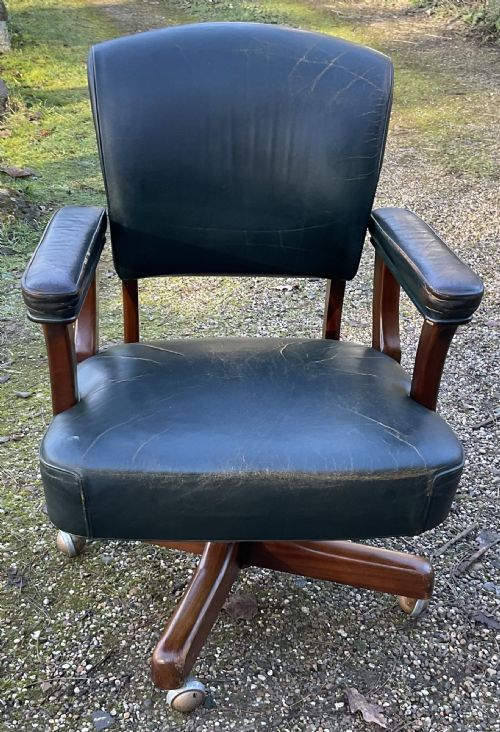 MAHOGANY FRAMED LEATHER SWIVEL OFFICE ARMCHAIR - ADDITIONAL PHOTO 11