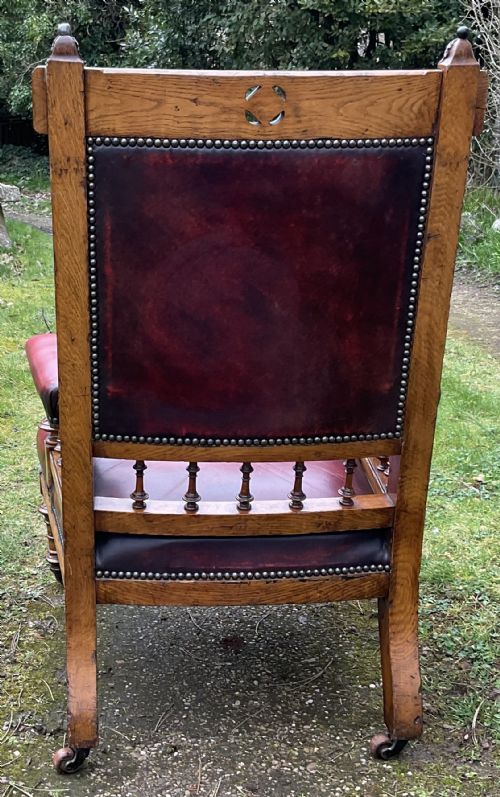 VICTORIAN GOTHIC OAK LEATHER ARMCHAIR - ADDITIONAL PHOTO 7