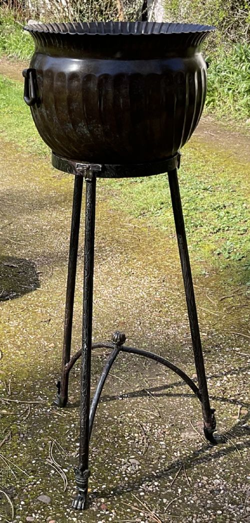 ARTS CRAFT COPPER POT ON STAND - ADDITIONAL PHOTO 6