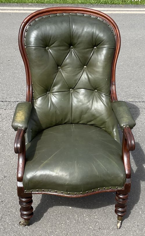 VICTORIAN MAHOGANY FRAMED LEATHER ARMCHAIR - ADDITIONAL PHOTO 1