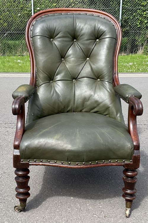 VICTORIAN MAHOGANY FRAMED LEATHER ARMCHAIR - ADDITIONAL PHOTO 2