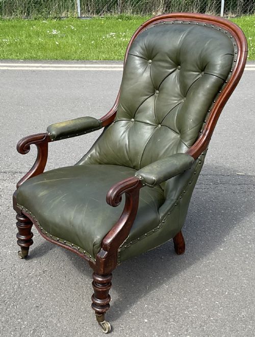 VICTORIAN MAHOGANY FRAMED LEATHER ARMCHAIR - ADDITIONAL PHOTO 3