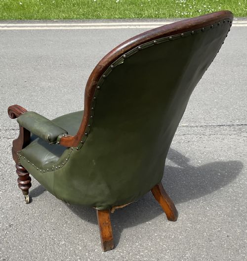 VICTORIAN MAHOGANY FRAMED LEATHER ARMCHAIR - ADDITIONAL PHOTO 4