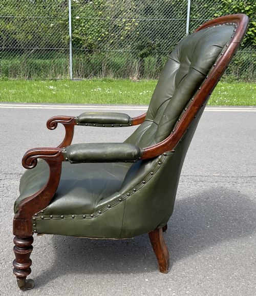 VICTORIAN MAHOGANY FRAMED LEATHER ARMCHAIR - ADDITIONAL PHOTO 5