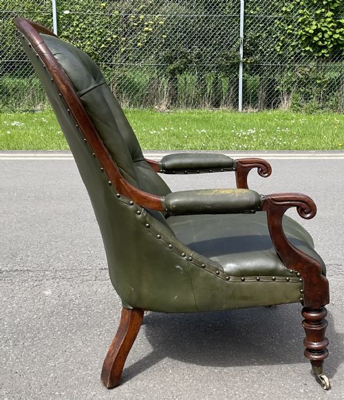 VICTORIAN MAHOGANY FRAMED LEATHER ARMCHAIR - ADDITIONAL PHOTO 6