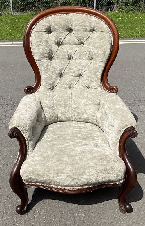 VICTORIAN MAHOGANY FRAMED FIRESIDE ARMCHAIR - ADDITIONAL PHOTO 1