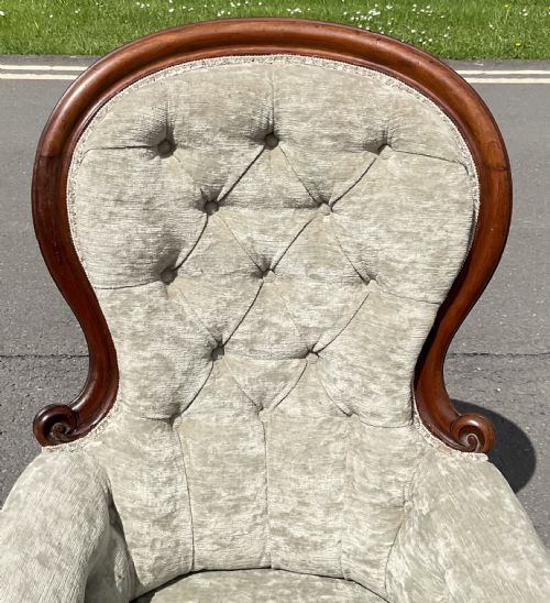 VICTORIAN MAHOGANY FRAMED FIRESIDE ARMCHAIR - ADDITIONAL PHOTO 2