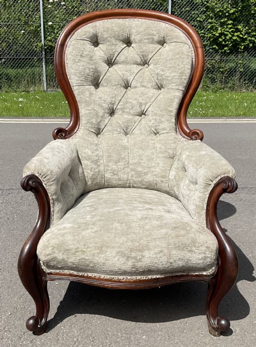 VICTORIAN MAHOGANY FRAMED FIRESIDE ARMCHAIR - ADDITIONAL PHOTO 5