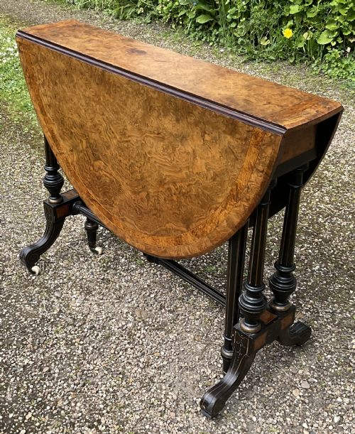 VICTORIAN BURR WALNUT OVAL DROPLEAF TABLE - ADDITIONAL PHOTO 1