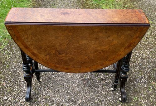 VICTORIAN BURR WALNUT OVAL DROPLEAF TABLE - ADDITIONAL PHOTO 3