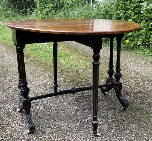 VICTORIAN BURR WALNUT OVAL DROPLEAF TABLE - ADDITIONAL PHOTO 4