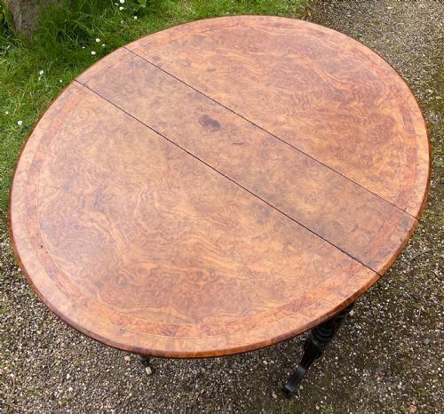 VICTORIAN BURR WALNUT OVAL DROPLEAF TABLE - ADDITIONAL PHOTO 5
