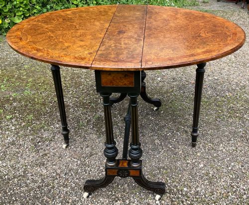 VICTORIAN BURR WALNUT OVAL DROPLEAF TABLE - ADDITIONAL PHOTO 7