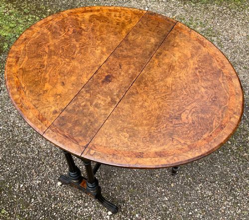 VICTORIAN BURR WALNUT OVAL DROPLEAF TABLE - ADDITIONAL PHOTO 8