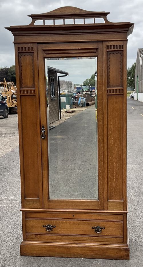 fig 1. Edwardian Oak Mirror Door Hanging Wardrobe